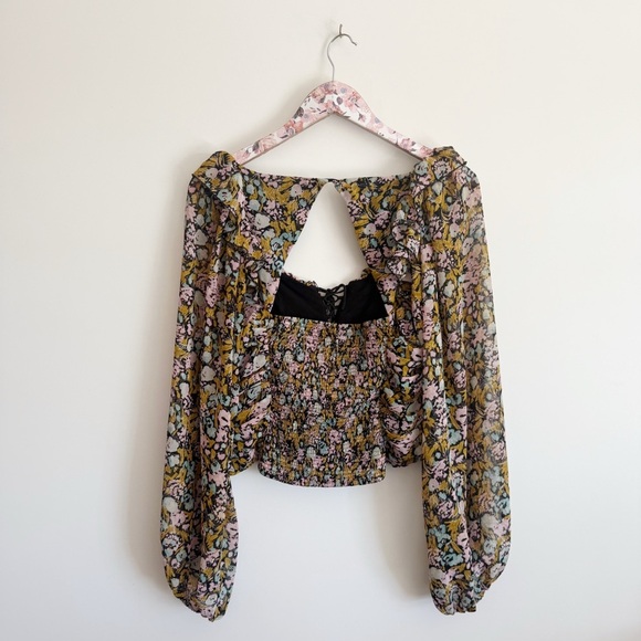 FREE PEOPLE Mabel Floral Printed Blouse Black Top M Medium - Picture 8 of 9